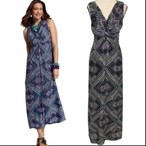 Chico's Blue Purple Flattering Patterned Maxi Dress